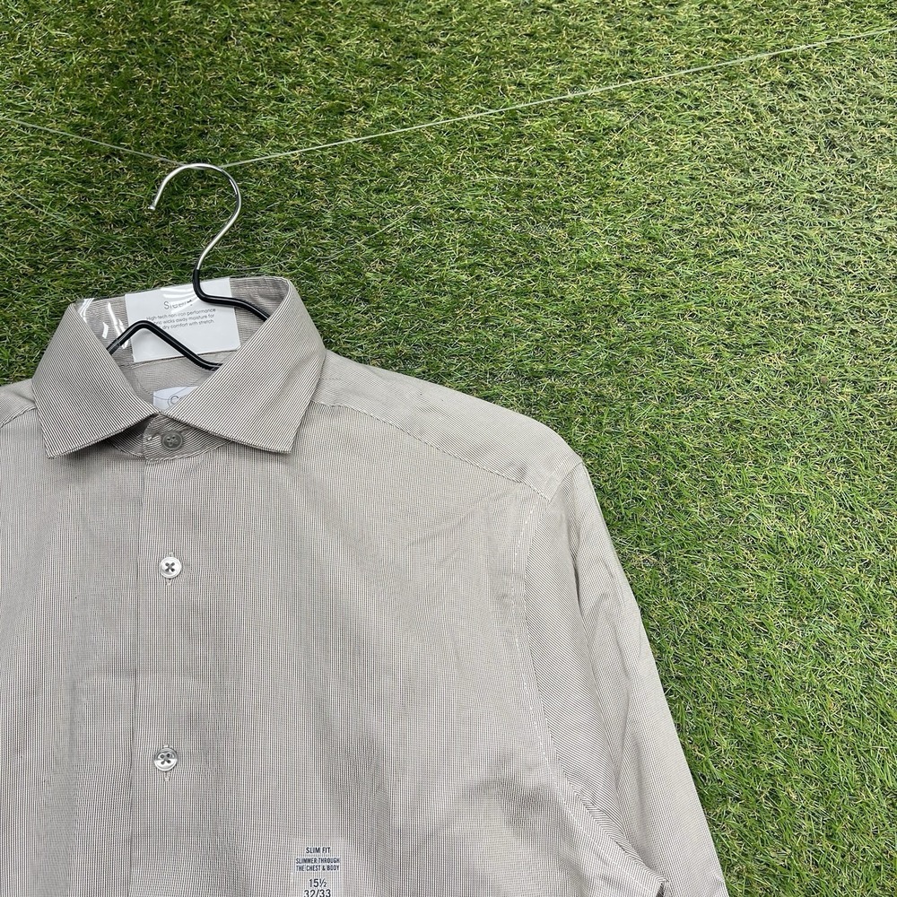 Calvin Klein Steel+ Dress Shirt Mens 15.5 32/33 Slim Fit Hazelnut Check NWT